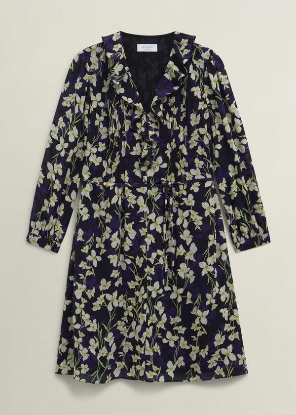 Hobbs Navy Floral Zoe Dress With Ruffle Neck Navy Multi