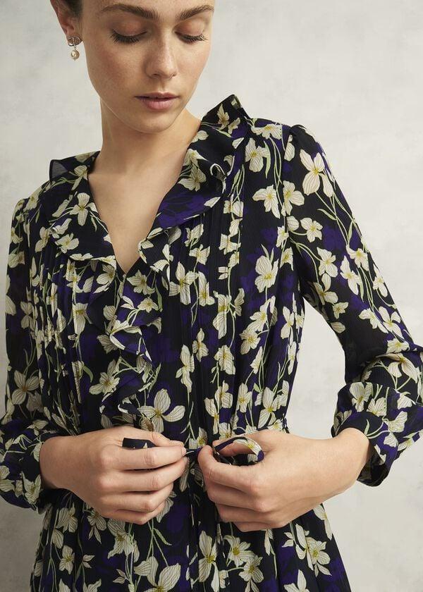 Hobbs Navy Floral Zoe Dress With Ruffle Neck Navy Multi