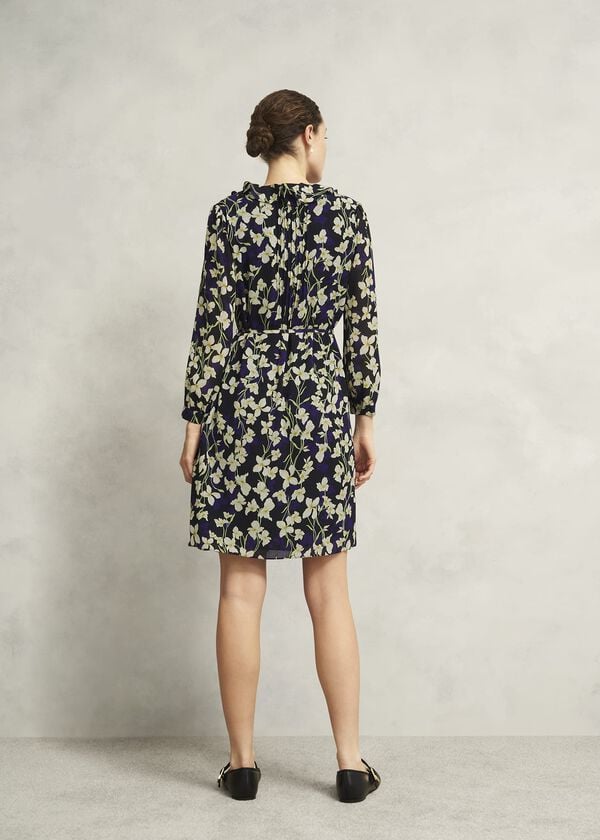 Hobbs Navy Floral Zoe Dress With Ruffle Neck Navy Multi