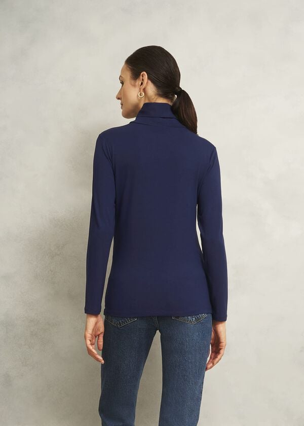 Hobbs Navy Mischa Roll Neck Long Sleeve Top Midnight Navy