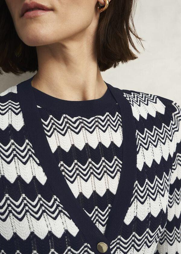 Hobbs Navy Osterley Chevron Stripe V Neck Knitted Cardigan Navy Ivory