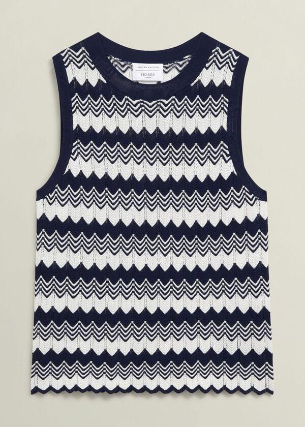 Hobbs Navy Osterley Chevron Striped Knitted Vest Top Navy Ivory