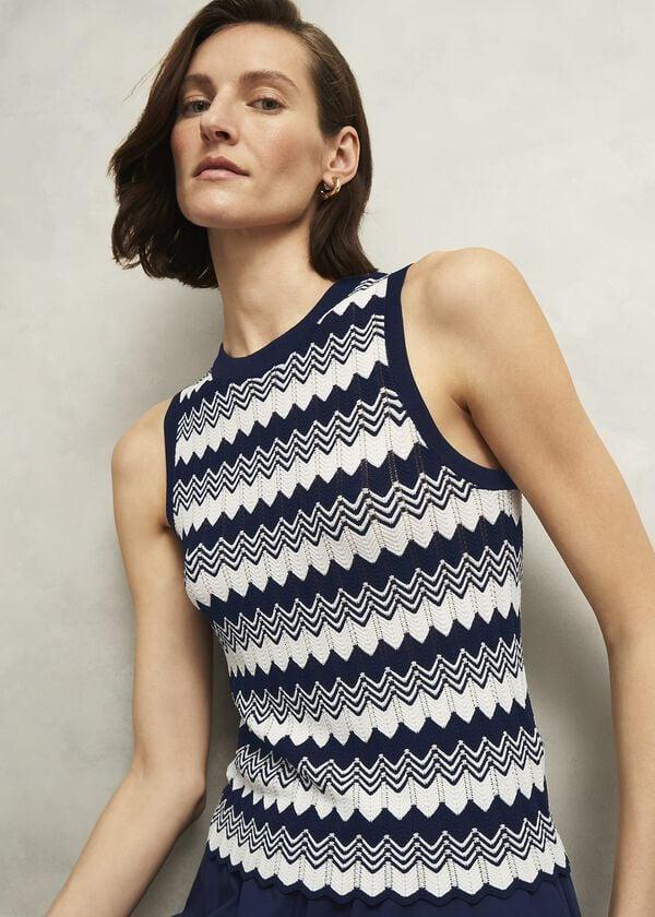 Hobbs Navy Osterley Chevron Striped Knitted Vest Top Navy Ivory