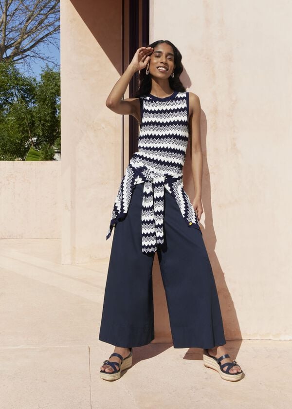 hobbs Navy Osterley Chevron Striped Knitted Vest Top Navy Ivory
