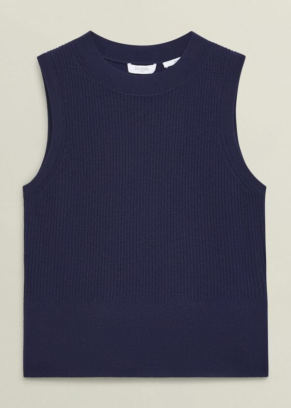 Hobbs Navy Yasmin Merino Wool Knitted Tank Top True Navy