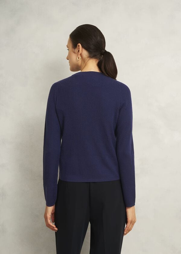 Hobbs Navy Yasmin Merino Wool V Neck Cardigan True Navy