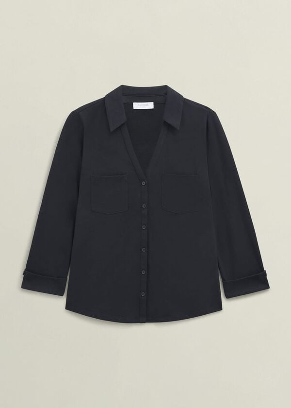 Hobbs Navy Zariah Cotton Slub 3/4 Sleeve Shirt Hobbs Navy