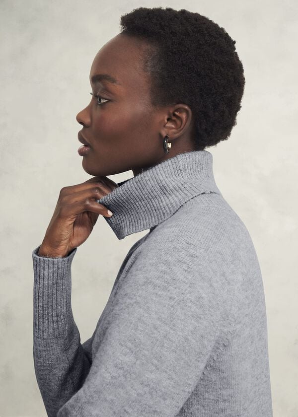 Hobbs Nessa Knitted Dress With Alpaca Mid Grey Marl