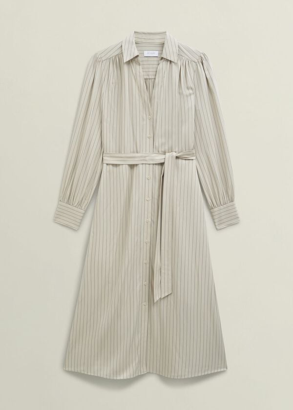 Hobbs Neutral Eleanor Stripe Shirt Dress Soft Beige