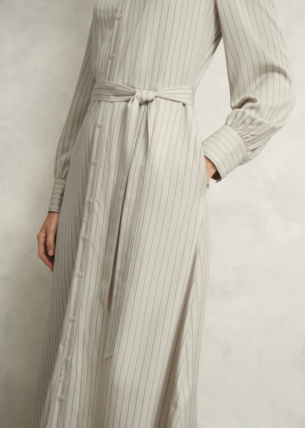 Hobbs Neutral Eleanor Stripe Shirt Dress Soft Beige