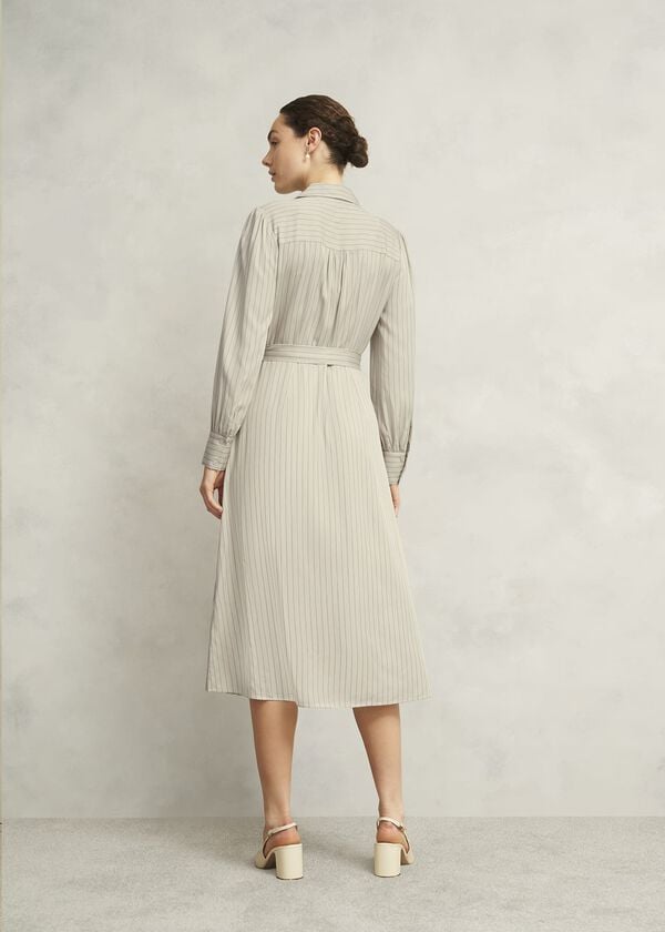 Hobbs Neutral Eleanor Stripe Shirt Dress Soft Beige