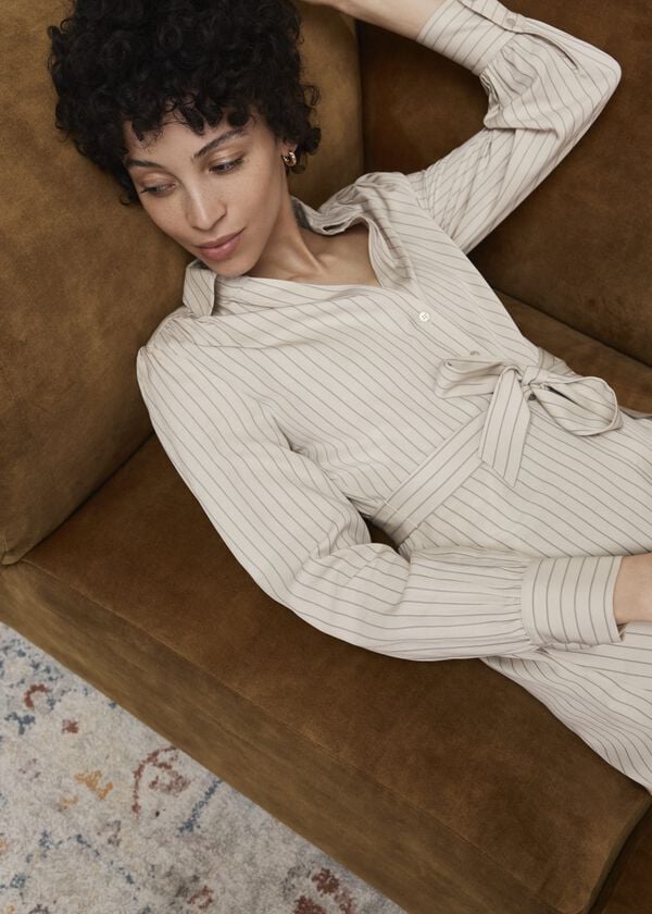 hobbs Neutral Eleanor Stripe Shirt Dress Soft Beige