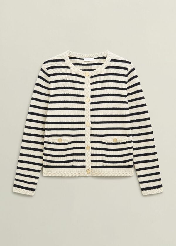 Hobbs Oatmeal Simona Wool Blend Striped Knitted Jacket Oatmeal Black