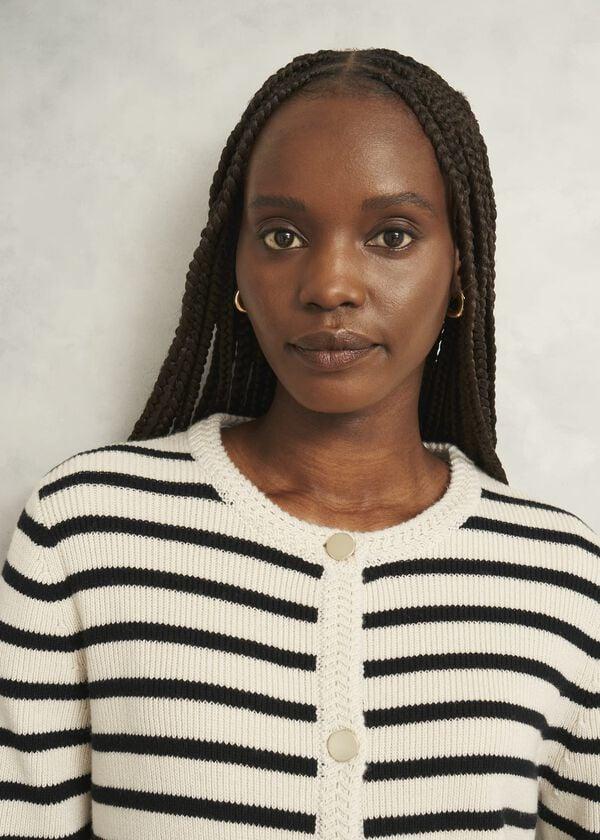 Hobbs Oatmeal Simona Wool Blend Striped Knitted Jacket Oatmeal Black