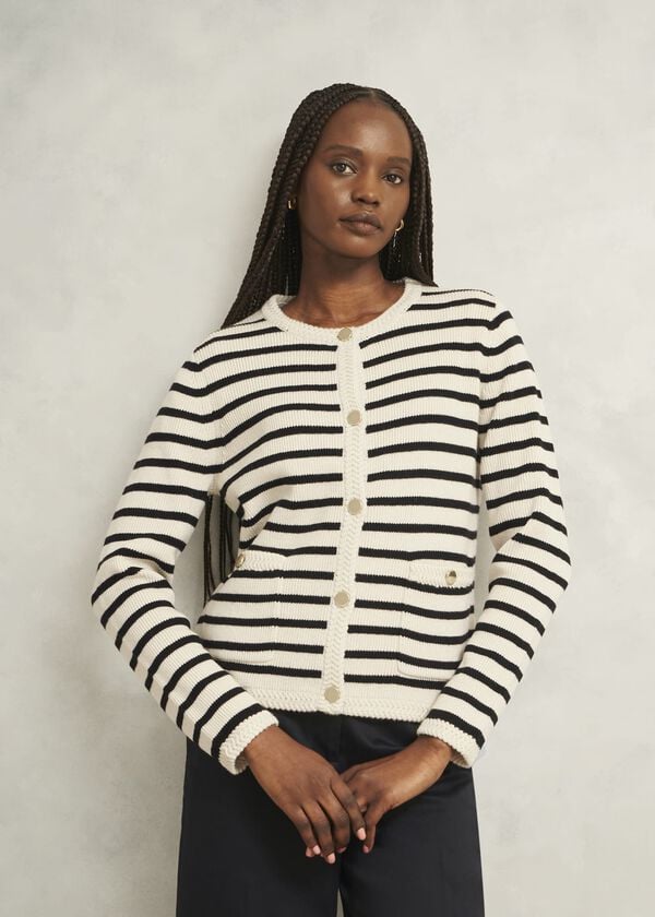 hobbs Oatmeal Simona Wool Blend Striped Knitted Jacket Oatmeal Black