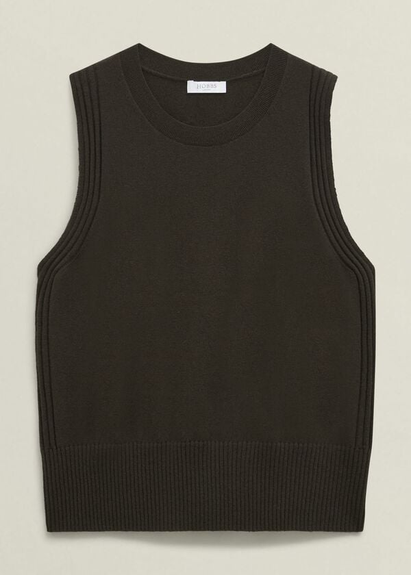 Hobbs Olive Wentworth Wool Blend Knitted Tank Top Dark Olive