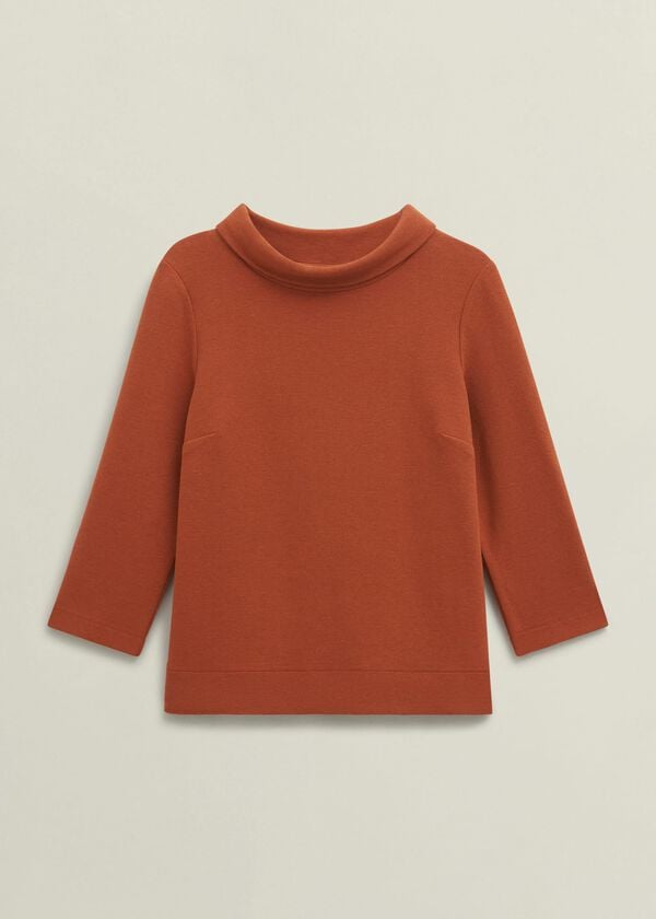 Hobbs Orange Betsy Textured 3/4 Sleeve Roll Neck Top Sienna Orange