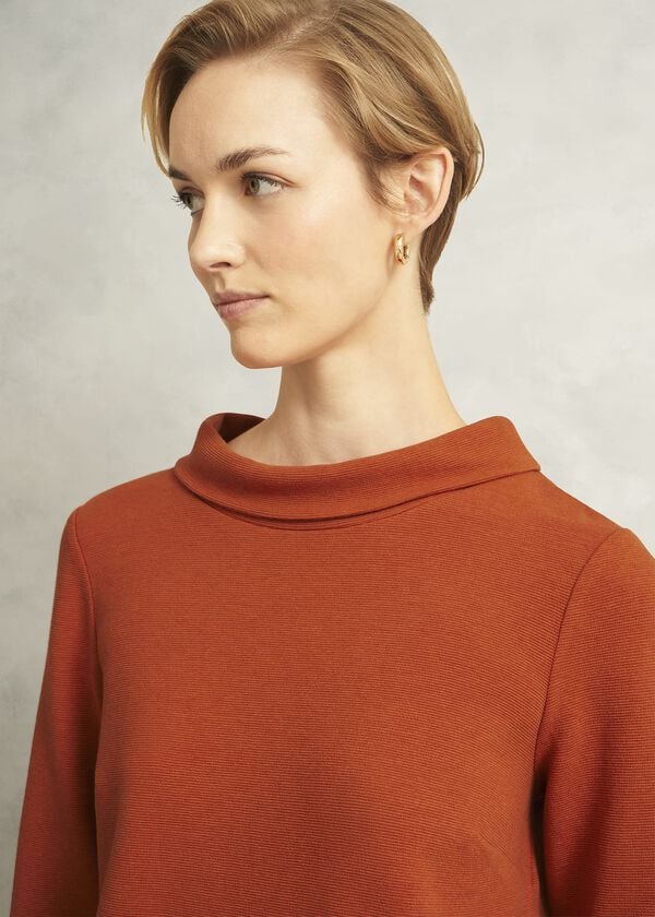 Hobbs Orange Betsy Textured 3/4 Sleeve Roll Neck Top Sienna Orange