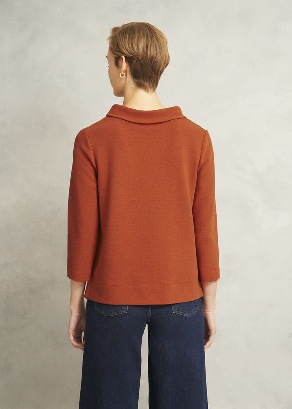 Hobbs Orange Betsy Textured 3/4 Sleeve Roll Neck Top Sienna Orange