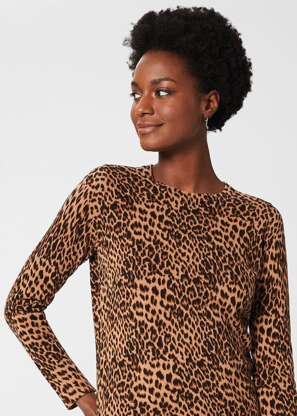 Hobbs Pamela Cotton Animal Print Jumper Camel Black