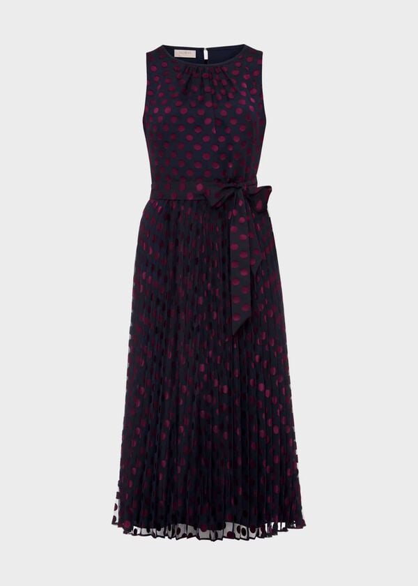 Hobbs Petite Blythe Devoree Midi Dress Navy Burgundy