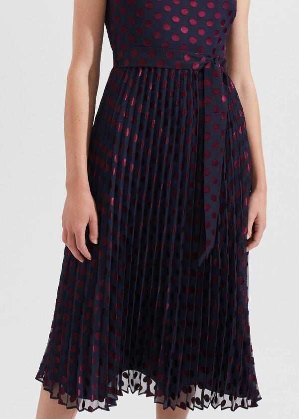 Hobbs Petite Blythe Devoree Midi Dress Navy Burgundy