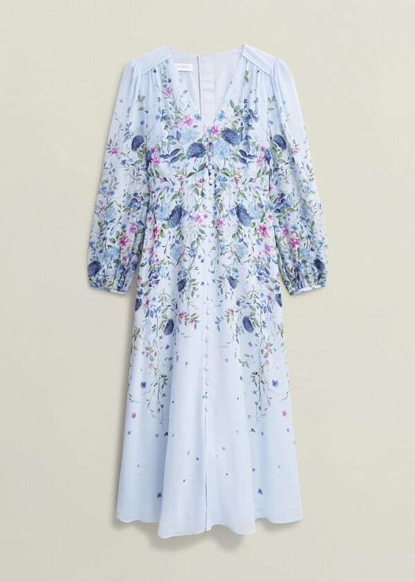 Hobbs Petite Caversham Floral Silk Dress Blue Multi