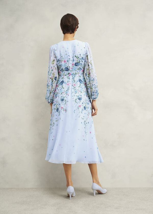 Hobbs Petite Caversham Floral Silk Dress Blue Multi