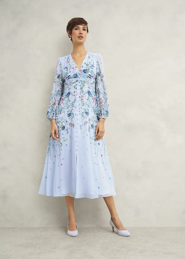 hobbs Petite Caversham Floral Silk Dress Blue Multi