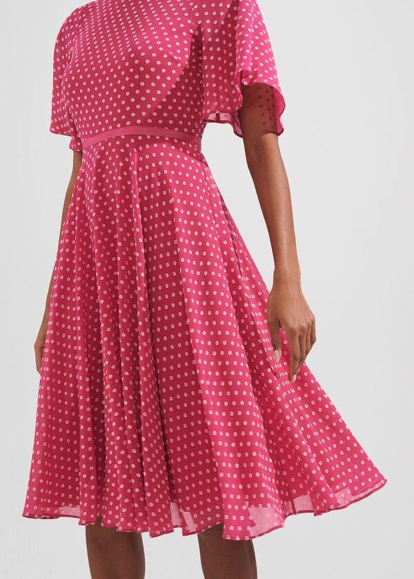 Hobbs Petite Eleanor Spot Fit And Flare Dress Pink Ivory