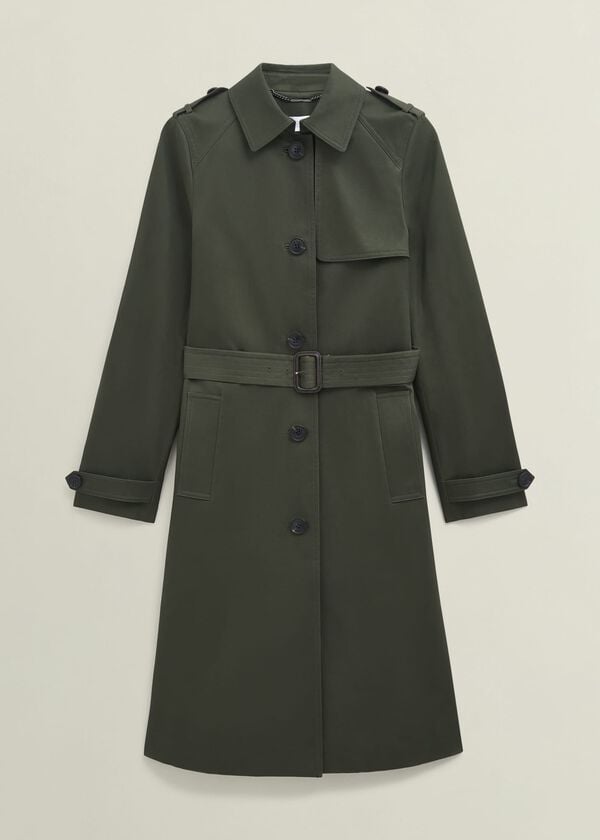 Hobbs Petite Hallie Shower Resistant Trench Coat Woodland Green