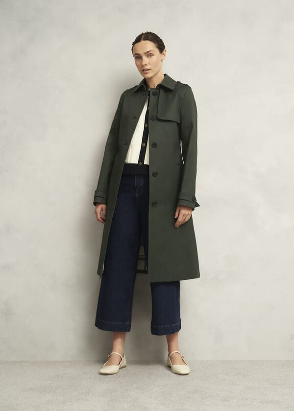 hobbs Petite Hallie Shower Resistant Trench Coat Woodland Green