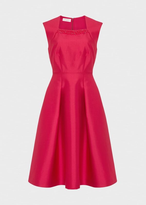 Hobbs Petite Julietta Silk Blend Fit And Flare Dress Fuchsia Pink