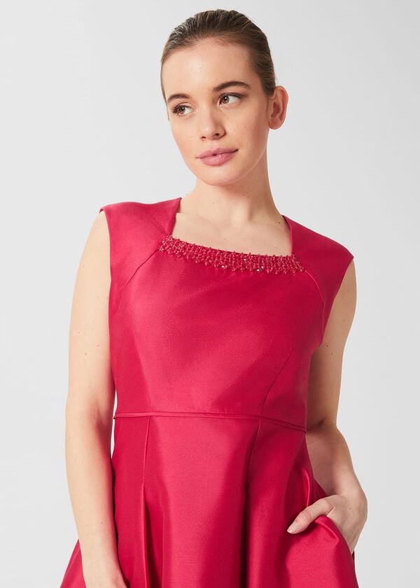 Hobbs Petite Julietta Silk Blend Fit And Flare Dress Fuchsia Pink