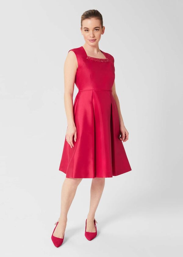 hobbs Petite Julietta Silk Blend Fit And Flare Dress Fuchsia Pink