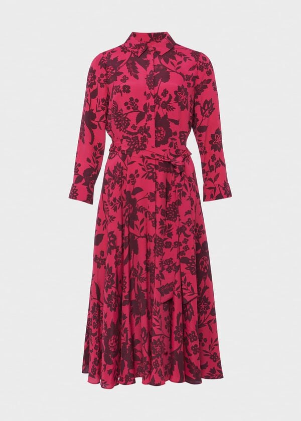 Hobbs Petite Lainey Belted Fit And Flare Dress Rich Berry Red