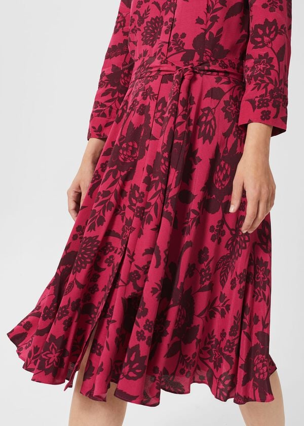 Hobbs Petite Lainey Belted Fit And Flare Dress Rich Berry Red