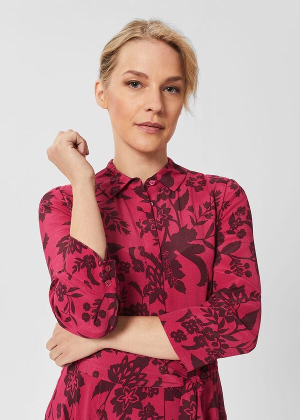 Hobbs Petite Lainey Belted Fit And Flare Dress Rich Berry Red