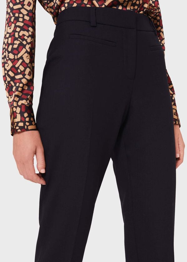 Hobbs Petite Laurel Wool Blend Tapered Trousers With Stretch Navy