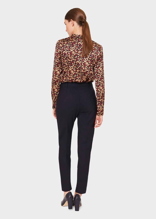 Hobbs Petite Laurel Wool Blend Tapered Trousers With Stretch Navy