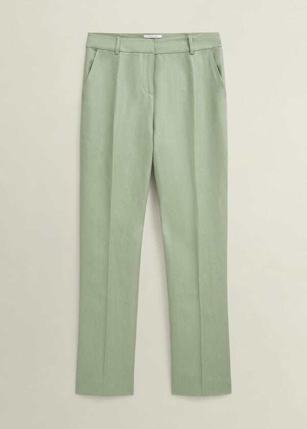 Hobbs Petite Marietta Linen Straight Trousers Sage Green