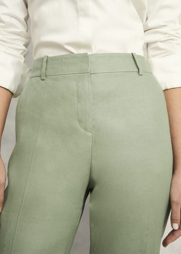 Hobbs Petite Marietta Linen Straight Trousers Sage Green
