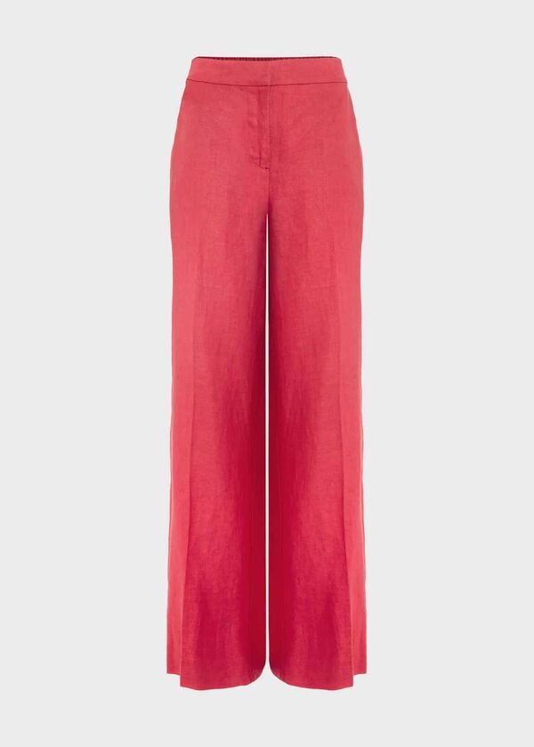Hobbs Petite Mirabel Wide Linen Trousers Raspberry Pink