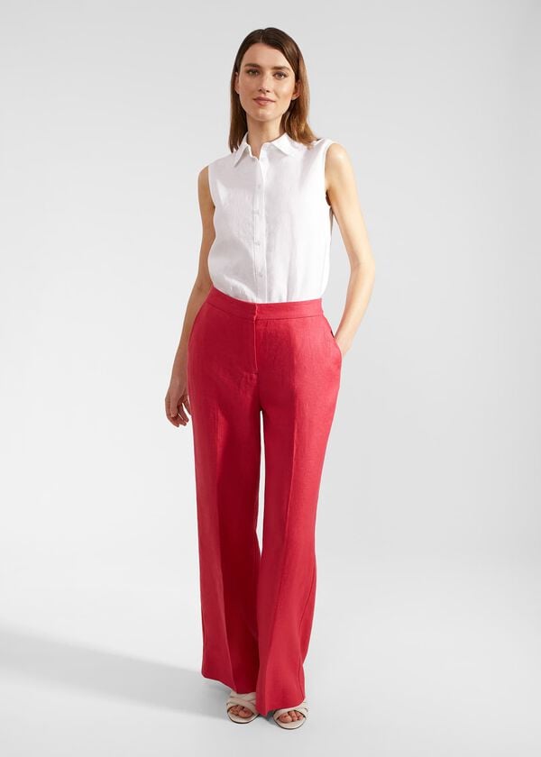 Hobbs Petite Mirabel Wide Linen Trousers Raspberry Pink