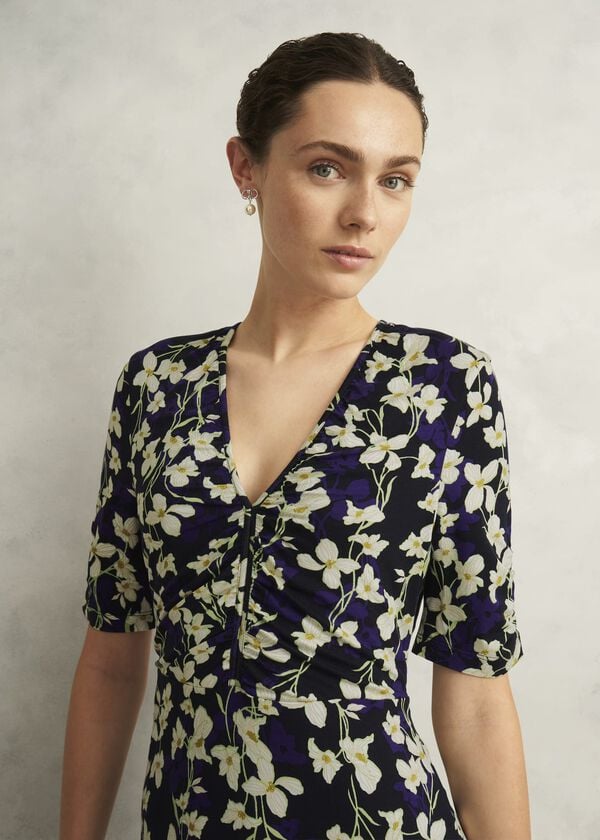 Hobbs Petite Navy Floral Peyton Jersey Midi Dress Navy Multi