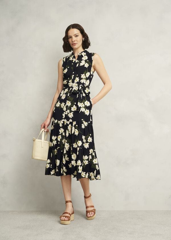 hobbs Petite Navy Floral Thea Midi Dress Navy Multi