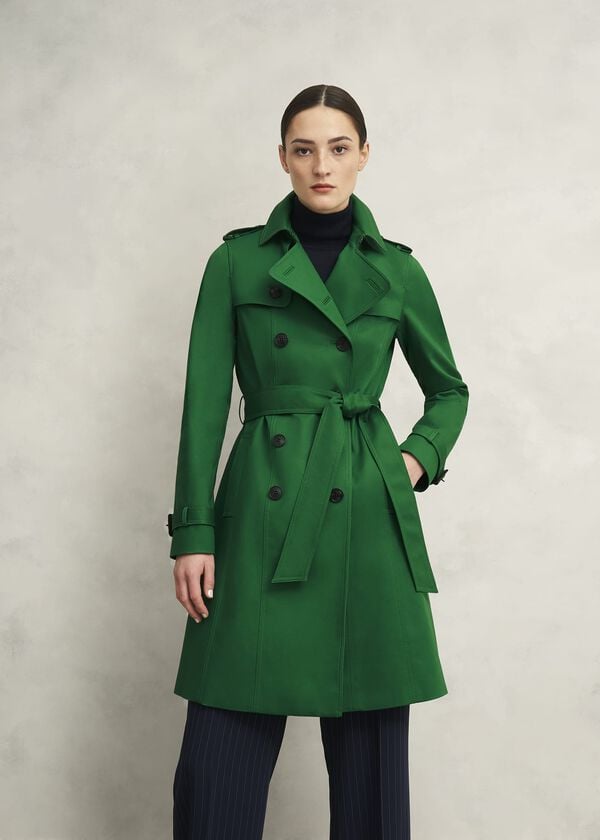 hobbs Petite Skylar Shower Resistant Trench Coat Verdant Green