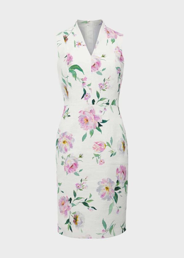 Hobbs Petite Suzanna Floral Tweed Dress Ivory Multi