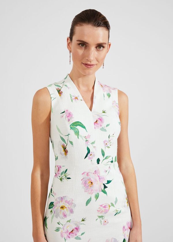 Hobbs Petite Suzanna Floral Tweed Dress Ivory Multi
