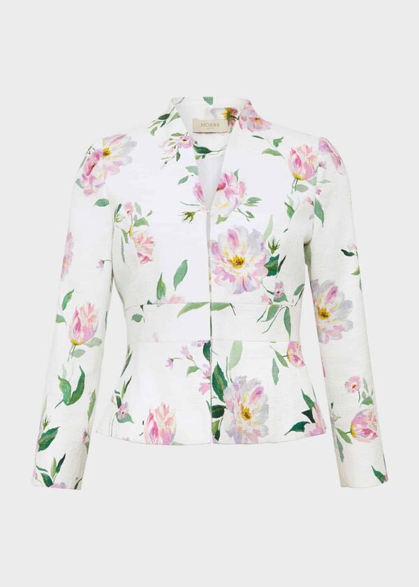 Hobbs Petite Suzanna Floral Tweed Jacket Ivory Multi